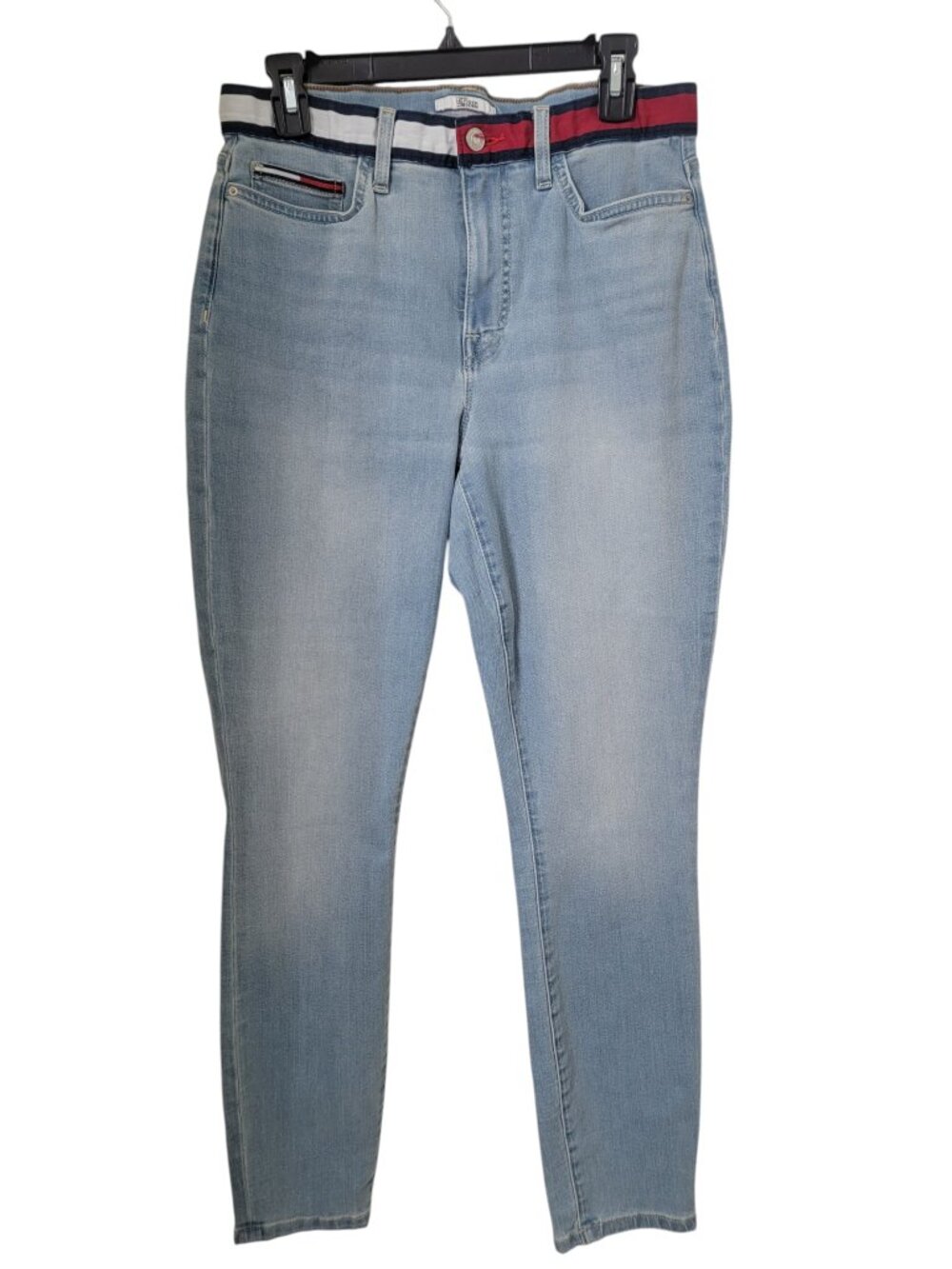 Tommy Hilfiger Size 10 High Rise Curve Skinny Ribbon Waist Jeans, Light Wash